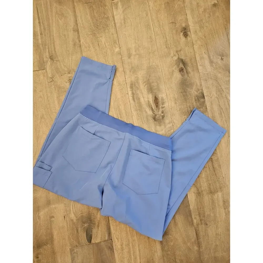 Mandala Scrub Pants Petite Medium PM M Womens Blue Wide Comfort Waistband